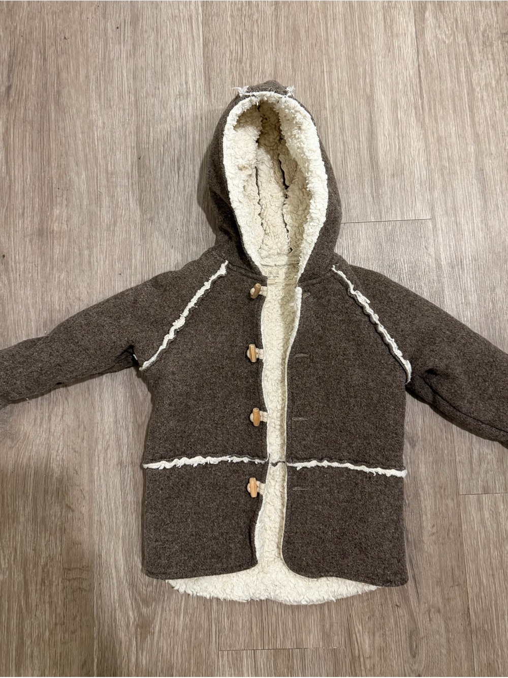 The Simple Folk size 2-3 Kids Hooded Sherpa-Lined Puffer Jacket in Brown